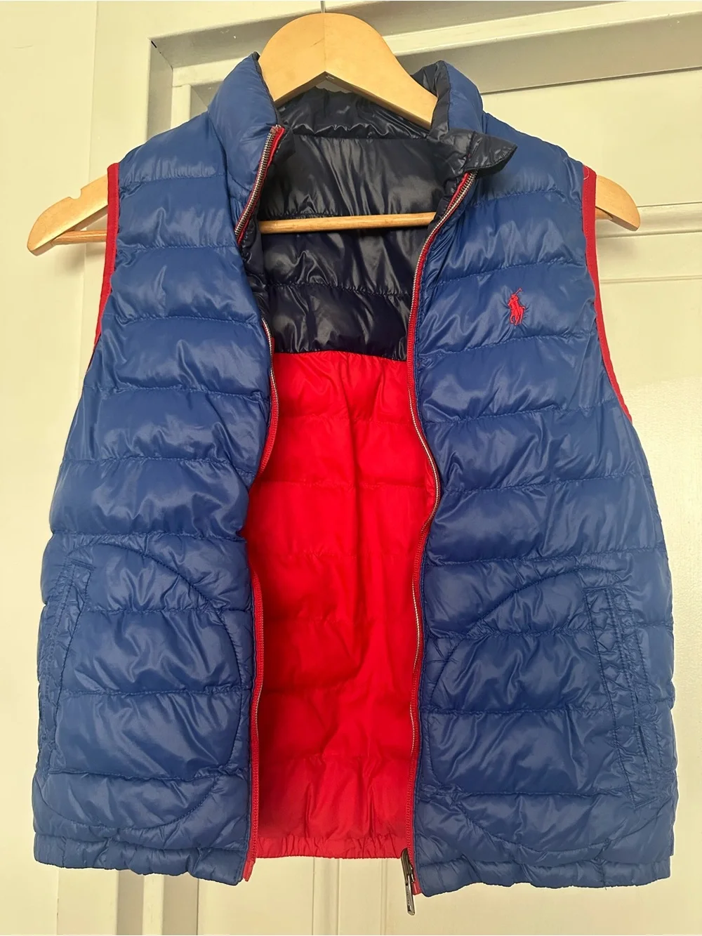 RALPH LAUREN Reversible Water-Resistant Vest in Red & Blue // Big Kids Size M